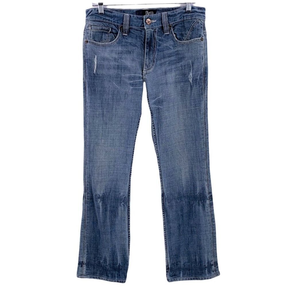 Antik Denim Light Wash Cotton Embroidered Distressed Jeans Size 32